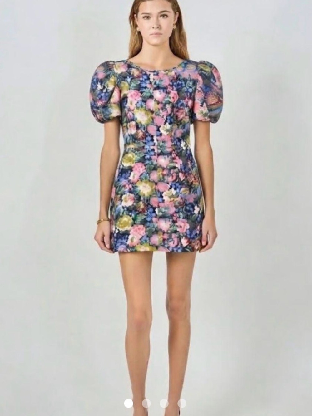 Womenβs Navy Floral Puff-Sleeve Dress